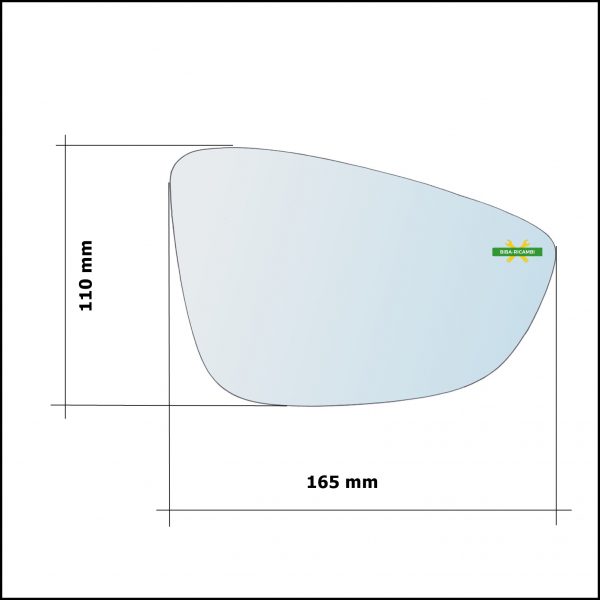 Vetro Specchio Retrovisore Cromato Asferico Lato Sx-Guidatore Per Volkswagen Scirocco (137) dal 2008-2017