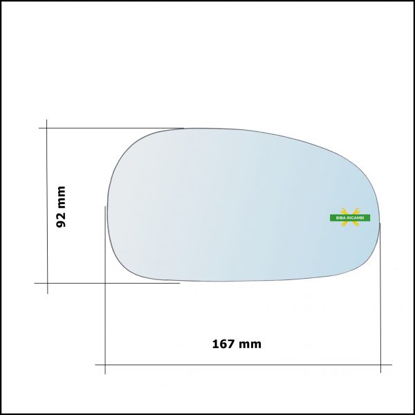 Vetro Specchio Retrovisore Cromato Lato Dx-Passeggero Per Seat Leon II (1P) solo dal 2005-2009