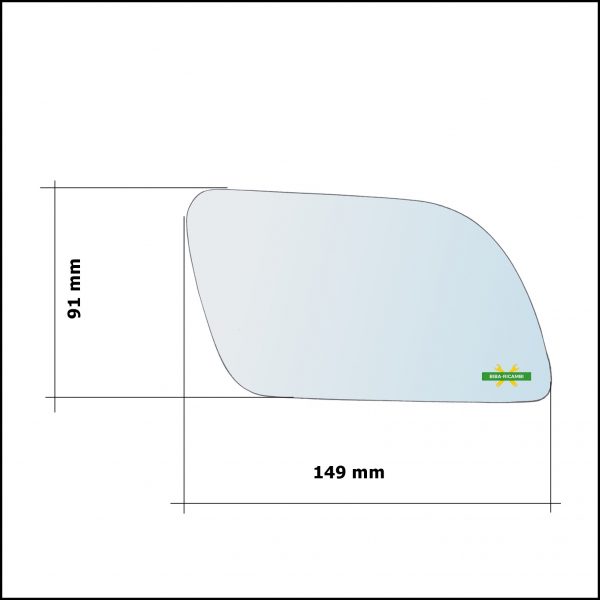 Vetro Specchio Retrovisore Cromato Asferico Lato Dx-Passeggero Per Volkswagen Polo (9N) solo dal 2002-2005