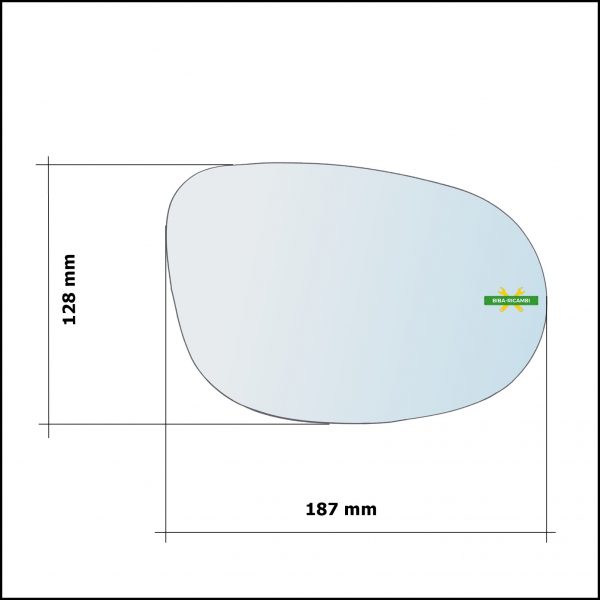 Vetro Specchio Retrovisore Cromato Asferico Lato Sx-Guidatore Per Lancia Ypsilon II (312) dal 2011>