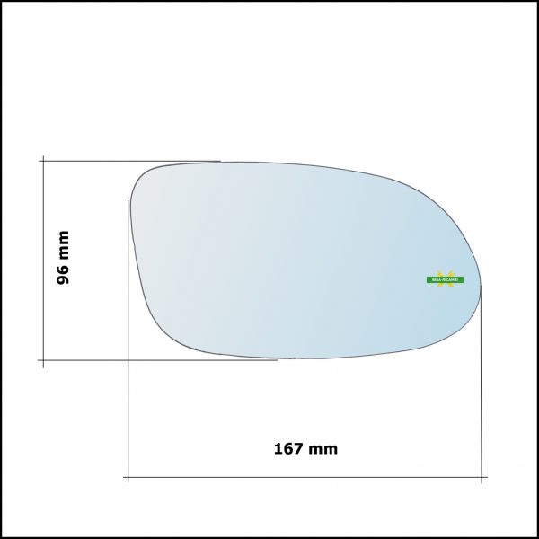 V. Piastra Specchio Retrovisore Asferico Lato Sx-Guidatore Per Mercedes Benz SLK I (R170) dal 1996-2004