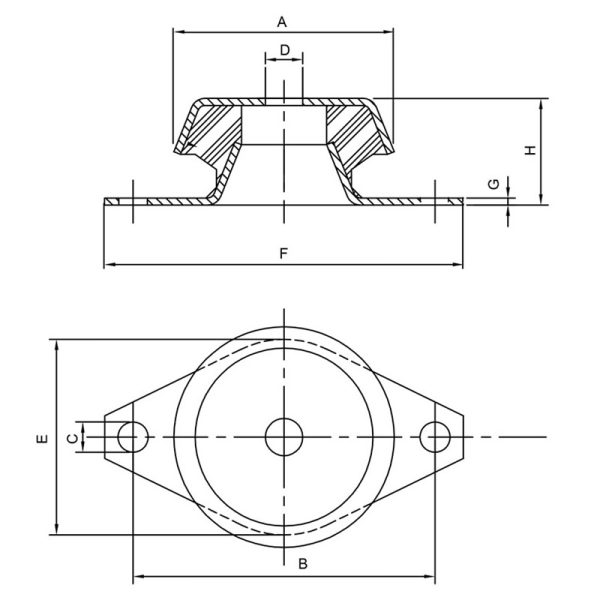 Supporto Antivibrante A Campana Con Foro Pessante | Diametro Ø 62 | Carico 120