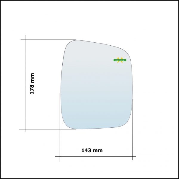 Vetro Specchio Retrovisore Cromato Asferico Lato Sx-Guidatore Per Fiat Qubo (225) dal 2008>