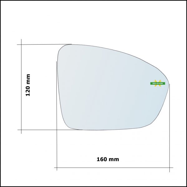 Vetro Specchio Retrovisore Cromato Asferico Lato Sx-Guidatore Per Renault Megane IV dal 2015>