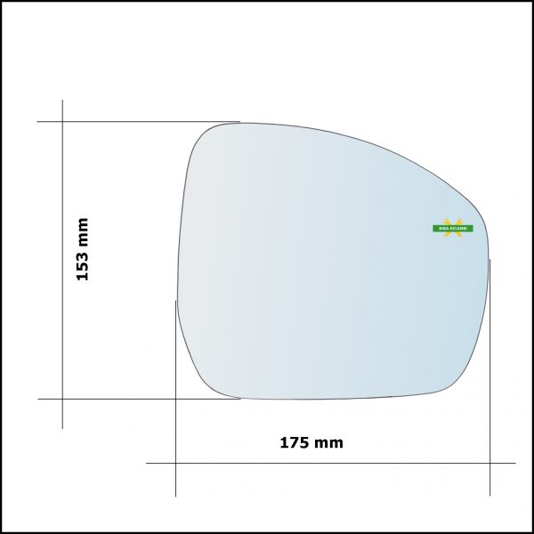 Vetro Specchio Retrovisore Asferico Lato Sx-Guidatore Per Jaguar E-PACE (X540) dal 2017>