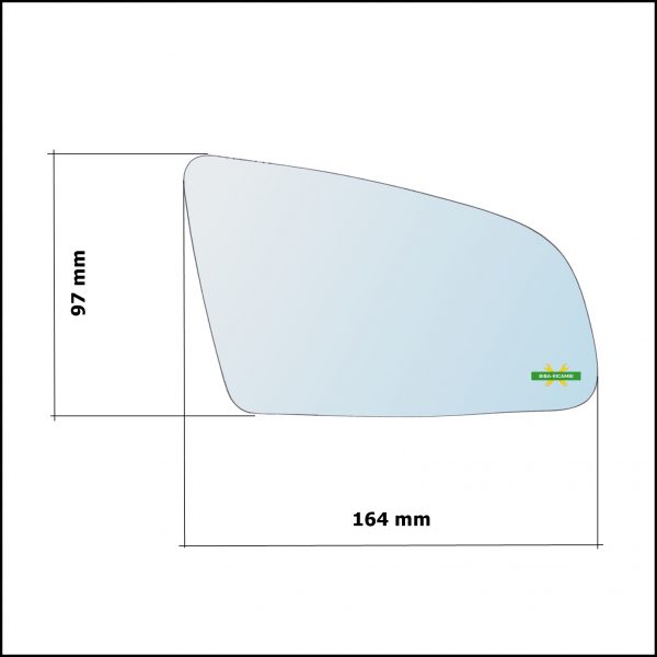 Vetro Specchio Retrovisore ASFERICO Lato Dx-Passeggero (altezza 97mm)